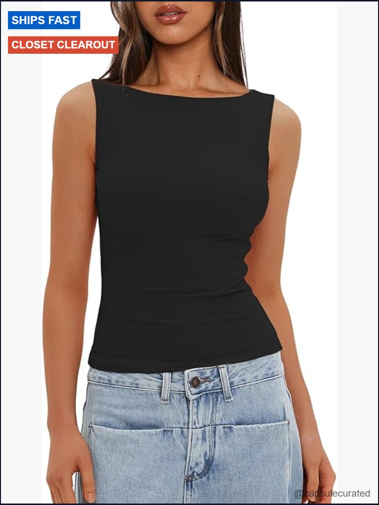 High Neck Tank Top Sleeveless Double Lined Basic Tops Going Out Casual Tank